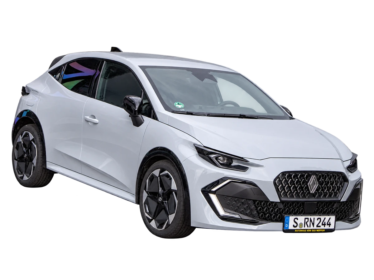 Renault Clio VI gris clair, détouré sur fond transparent